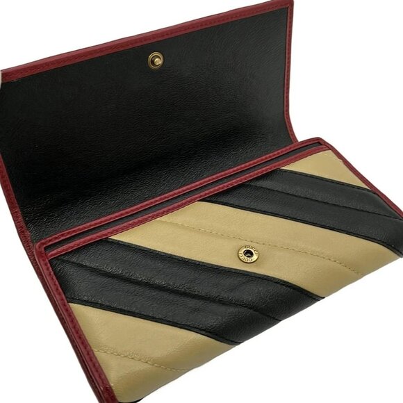GUCCI GG Marmont 573809 Beige Black Red Leather Long Wallet